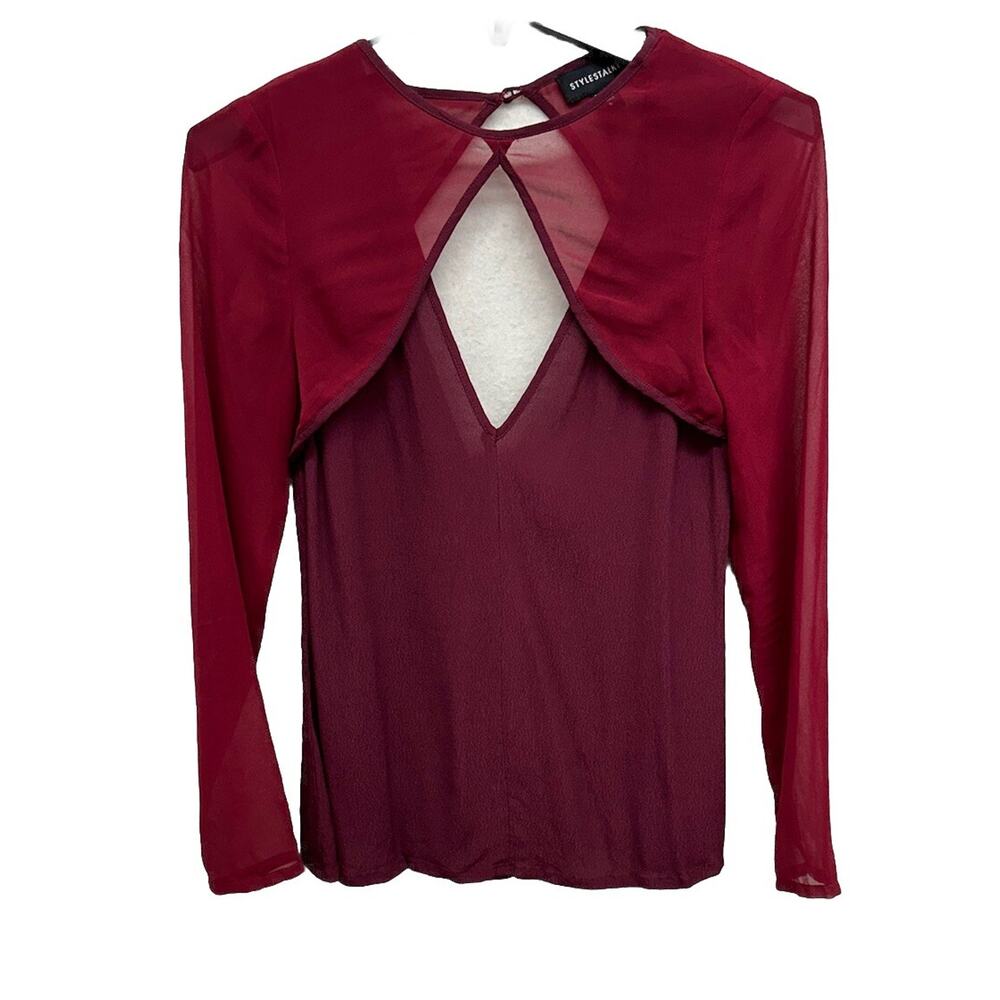 Style Stalke Womens Small Red Blouse Cut Out Poly Viscose See Through Sleeves
